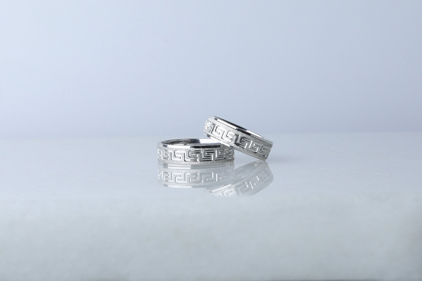 925 Sterling Silver Brused Greek Key Ring, Dainty  Silver Pen Embroidered Ring, Wedding Band, Matching Wedding Rings, Gift for Her Him