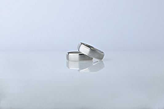 925 Sterling Silver Brused Ring, Dainty Flat Step Layered Ring, Real Silver Ring with Beveled Edges, Women’s Men’s Silver Wedding Band
