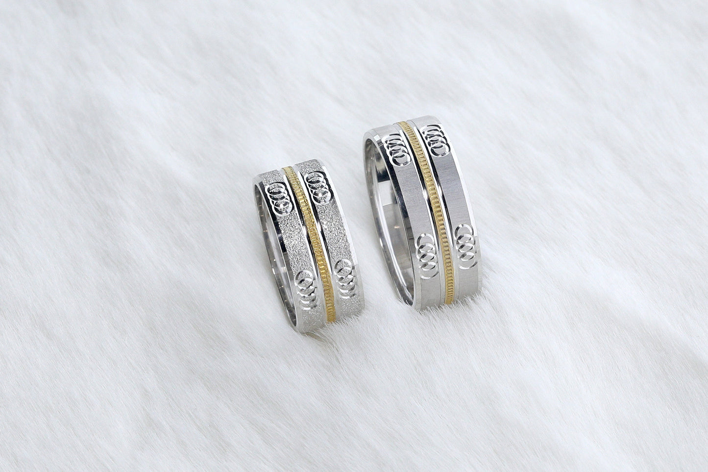 Gold Stripe Engagement Ring Set,Gold wedding bands,925 Sterling Silver Promise Rings For Women and Man,Embroidered engagement rings