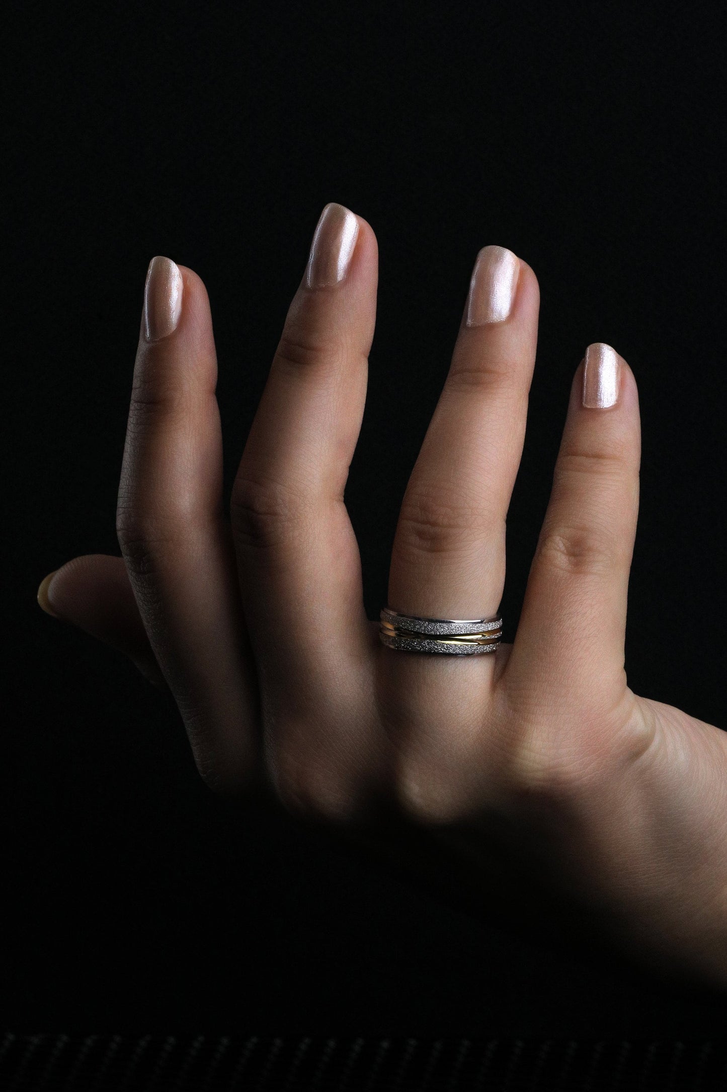 Gold Stripe Engagement Ring Set, Gold wedding rings, 925 Sterling Silver Promise Rings For Women and Man, Sandblasted women ring, Gift for Her