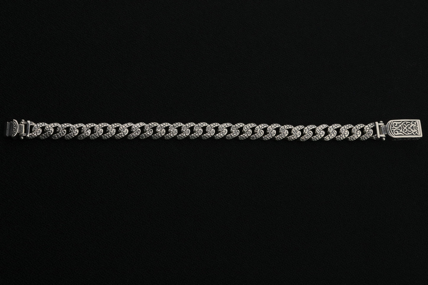 925 Sterling Silver Cuban Bracelet, Rock patterned silver bracelet, 9mm Cuban Link Chain, Handmade Silver Bracelet, Birthday Gift For Her