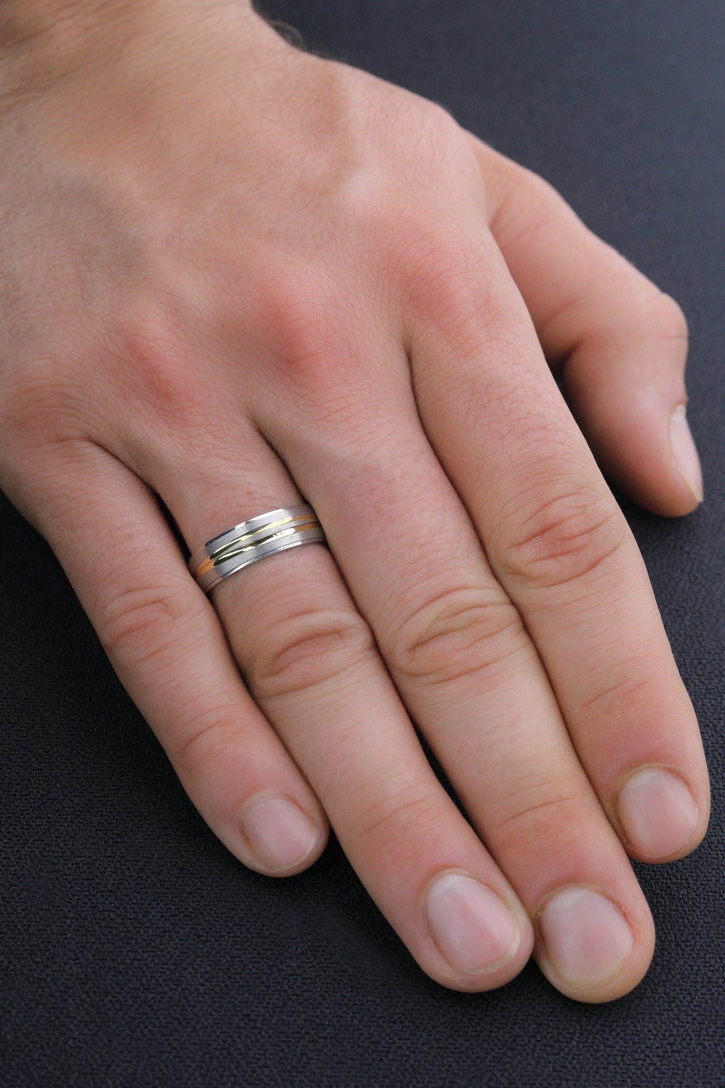 Gold Stripe Engagement Ring Set, Gold wedding rings, 925 Sterling Silver Promise Rings For Women and Man, Sandblasted women ring, Gift for Her