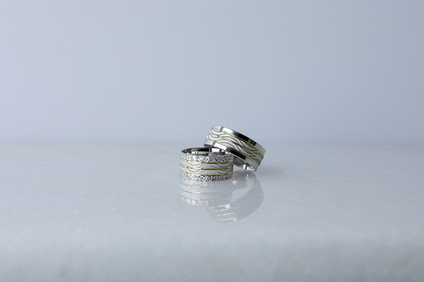 925 Sterling Silver Gold Striped Ring, Pen Embroided Wave Layering Ring, Diamond Shape  Wedding Band, Women's Men's Gold Wedding Band
