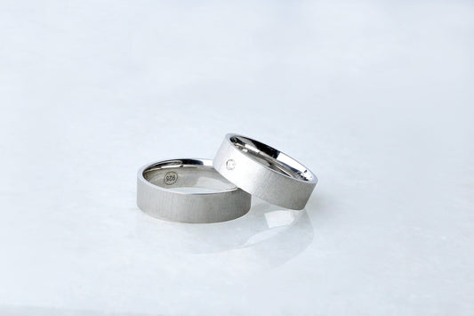 925 Sterling Brused Silver Diamond Simulant Ring, Elegant Brused Silver Ring, Matte Cubic Zirconia Ring with Beveled Edges, Anniversary Gift