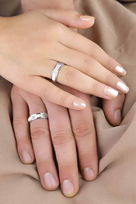 Elegant Silver Wedding Ring Set, Cubic Zircon Ring for Couples,Silver Wedding Bands,6mm Man and Woman Matching Set for Couples,Promise Rings