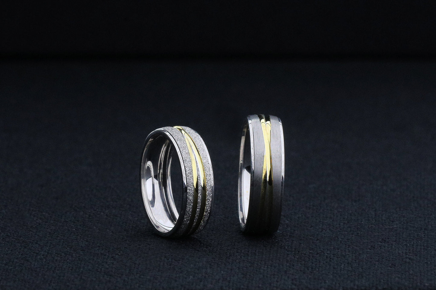 Gold Stripe Engagement Ring Set, Gold wedding rings, 925 Sterling Silver Promise Rings For Women and Man, Sandblasted women ring, Gift for Her