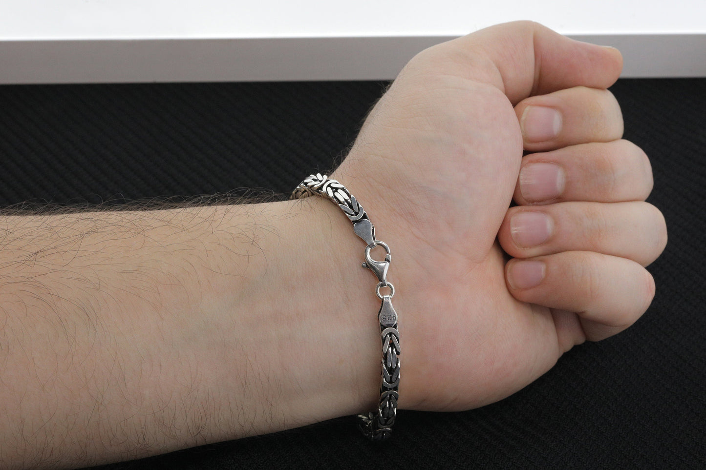 925 Sterling Silver Personalized King Chain Bracelet, Real Silver ID Bracelet, Handmade Square Chain, Minimalist Jewelry for Men,Gift