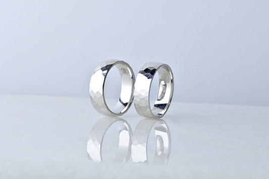 925 Sterling Silver Dainty High Polished Ring, Real Silver Hammered Soft-Edged Ring, Elegant Wedding Band, Anniversary Gift for Her Him