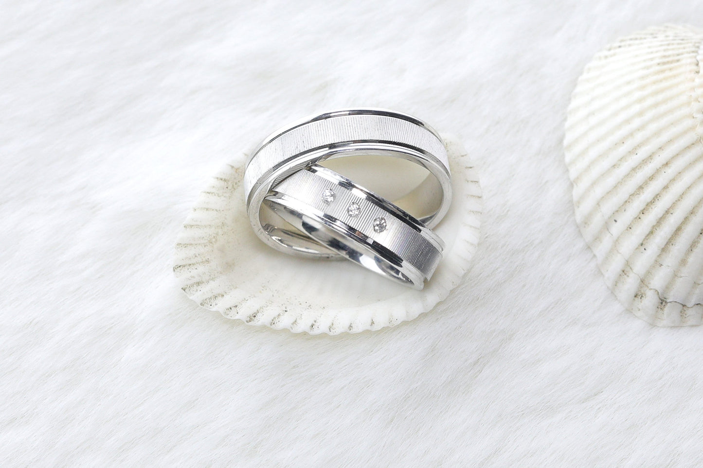Elegant Silver Wedding Ring Set, Cubic Zircon Ring for Couples,Silver Wedding Bands,6mm Man and Woman Matching Set for Couples,Promise Rings