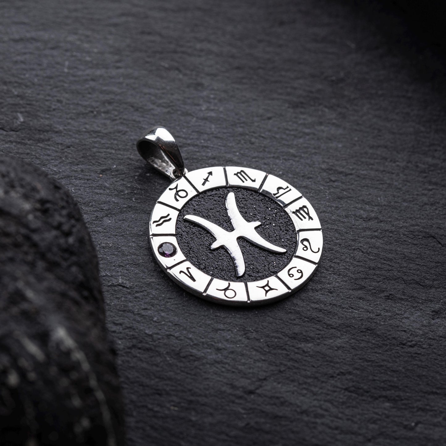 Silver Pisces Zodiac Pendant, Pisces Horoscope Pendant, Pisces Birthstone Pendant, Zodiac Pendant for Men and Woman, Unique Zodiac Jewelry