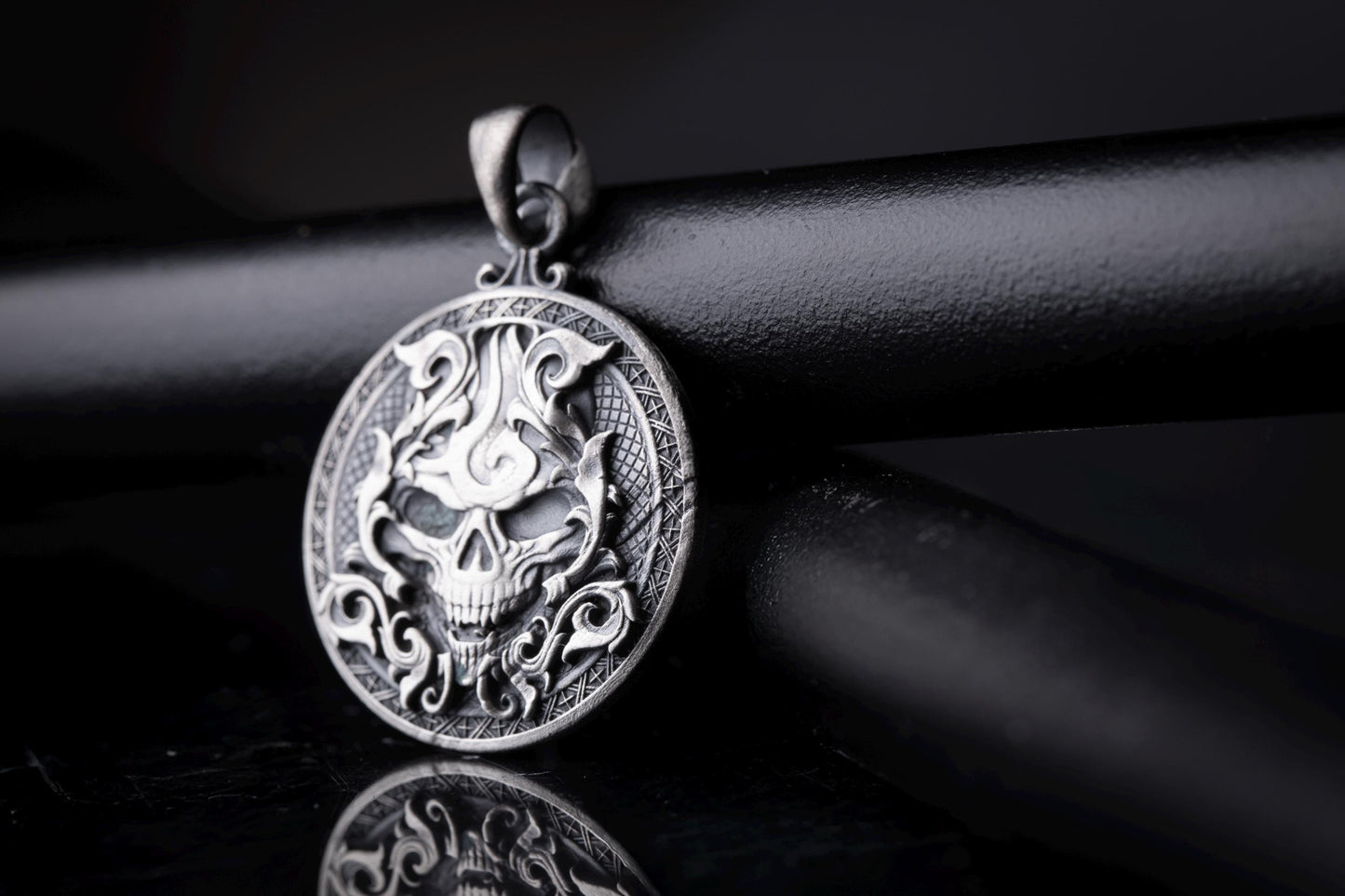 Sterling Silver Skull Medallion Pendant
