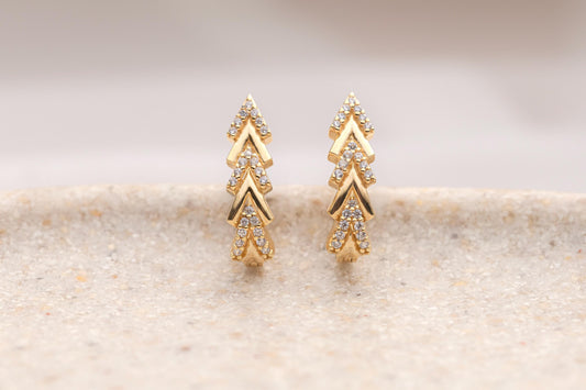 Gold Arrow Hoop Earrings, Chevron Huggie Hoops, CZ Pave Arrow Earrings, Dainty Gold Huggies, Geometric Gold Hoop Earrings, Minimalist Arrow