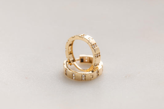 Chunky 14K Gold CZ Huggie Hoop Earrings, Modern Small Gold Hoops, Minimal Pave CZ Earrings, Geometric Gold Huggies, Everyday Jewelry
