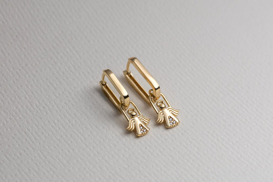 Minimal Gold Angel Huggie Earrings, Tiny Guardian Angel Charm Hoops, Dainty CZ Gold Earrings, Spiritual Protection Jewelry, Gift for Her