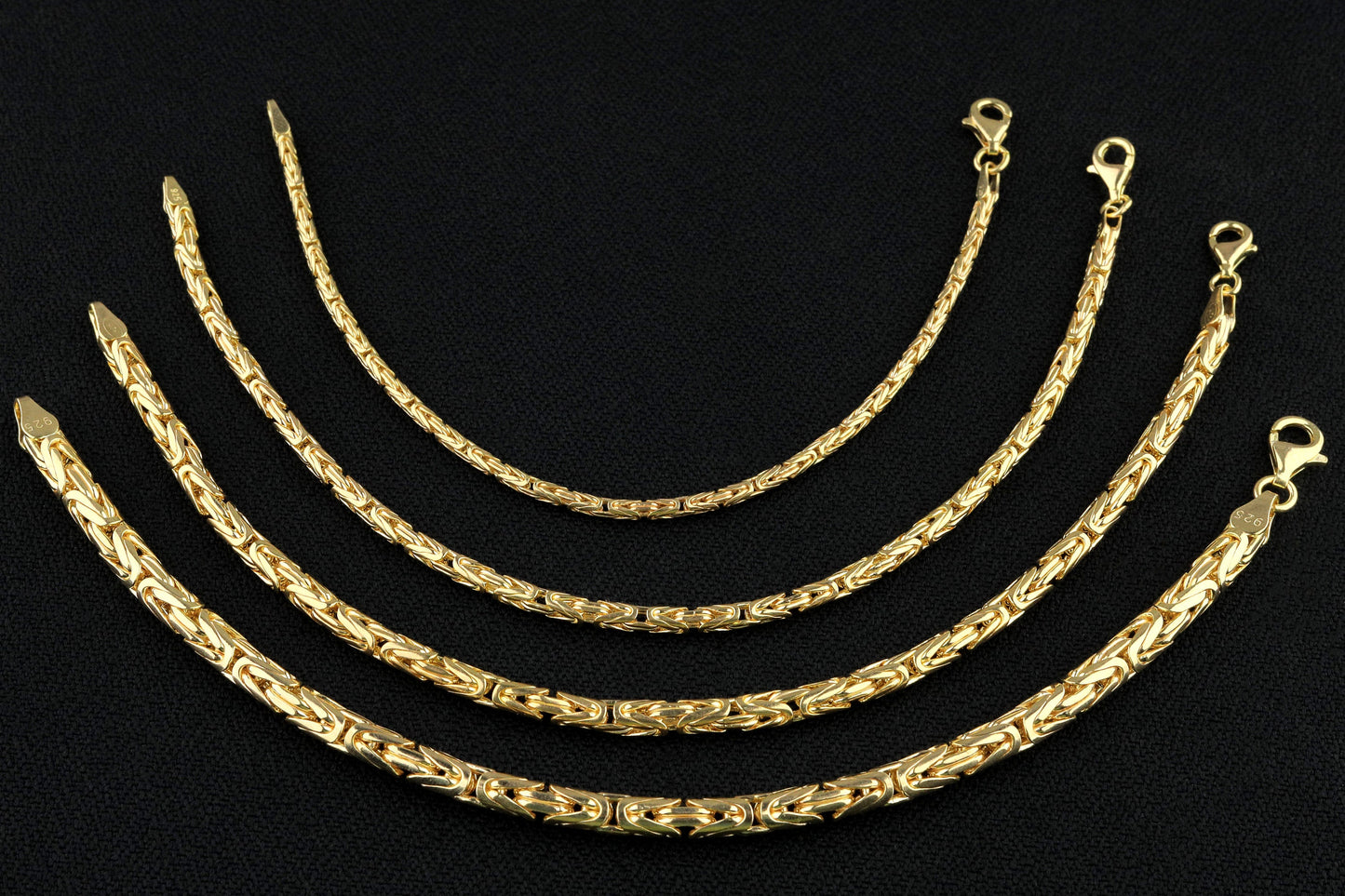 925 Silver Gold Plated Round King Chain Bracelet