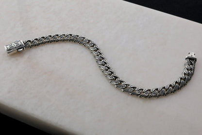 925 Sterling Silver Vintage Bracelet,Cuban Link Chain Bracelet,Mens embroidered bracelet,Handmade Silver Bracelet,Mens Bracelet,Gift for Him