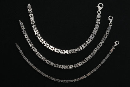 925 Sterling Silver Flat King Chain Bracelet, Real Silver Byzantine Bracelet, Flat Byzantine Chain, Minimalist Jewelry for Men, Gift for Dad