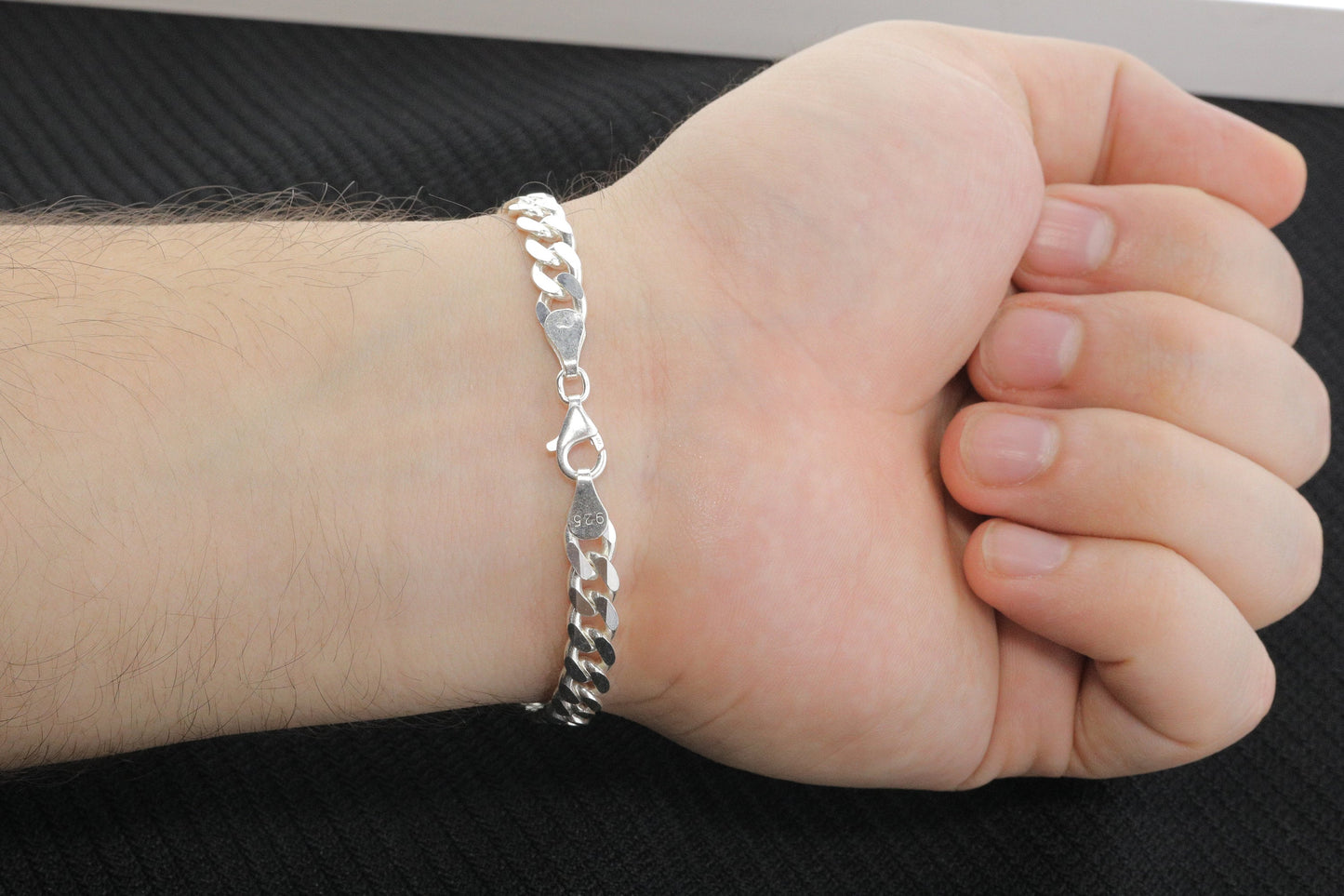 925 Sterling Silver Cuban Chain Bracelet, 6.5 mm Curb Bracelet for Men
