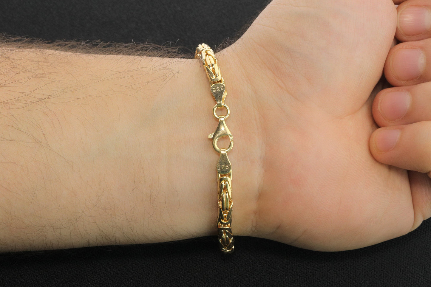 925 Silver Gold Plated Round King Chain Bracelet
