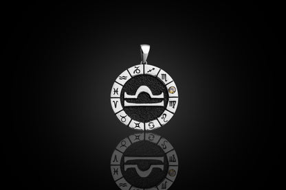 Silver Libra Zodiac Pendant, Libra Horoscope Pendant, Libra Birthstone Pendant, Unisex Zodiac Pendant, Unique Zodiac Jewelry