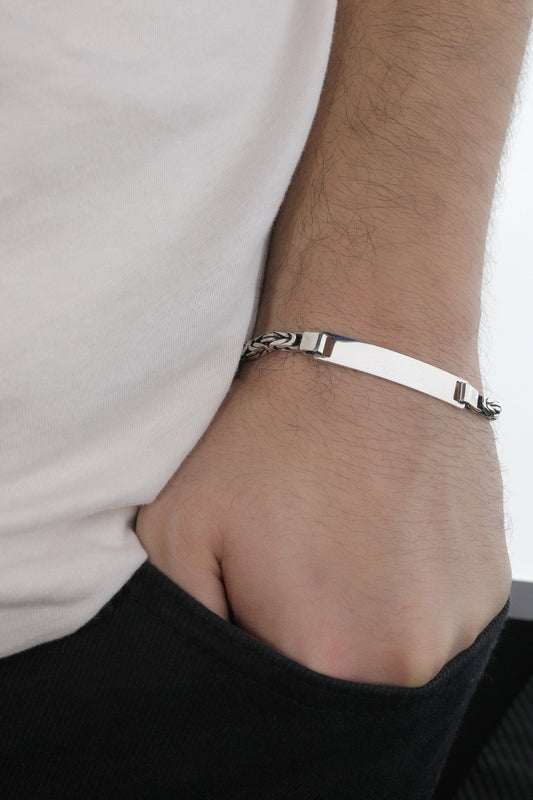 Silver Round Personalized King Chain Bracelet, Byzantine Men Bracelet, Handmade Real Silver Jewelry, Named Bracelet,Birthday gift for Him