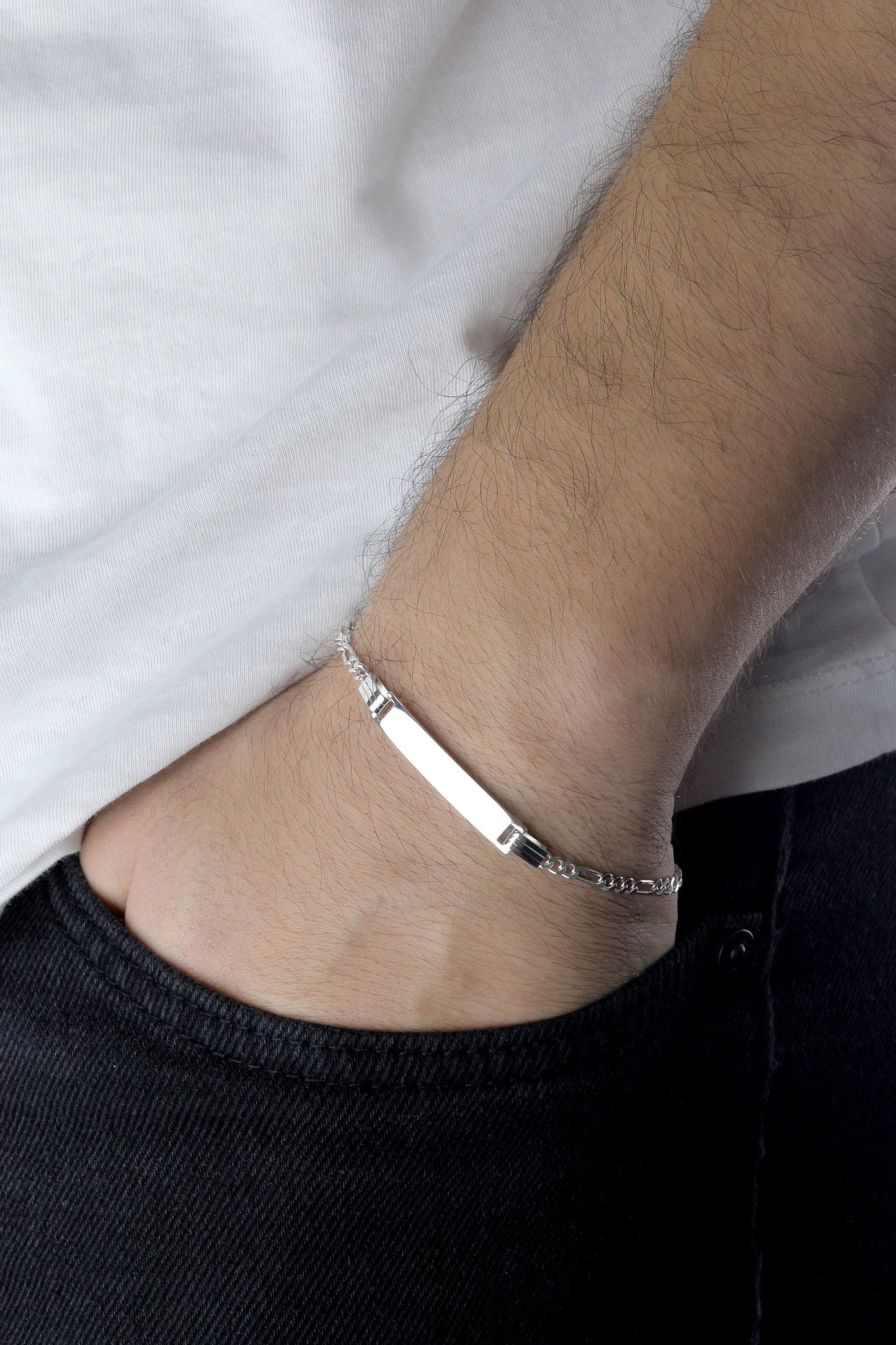 Sterling Silver ID Bracelet, Silver Chain Name Bracelet, Real Silver ID Bracelet for Man and Woman, Gift for Boyfriend, Gift for Girlfriend