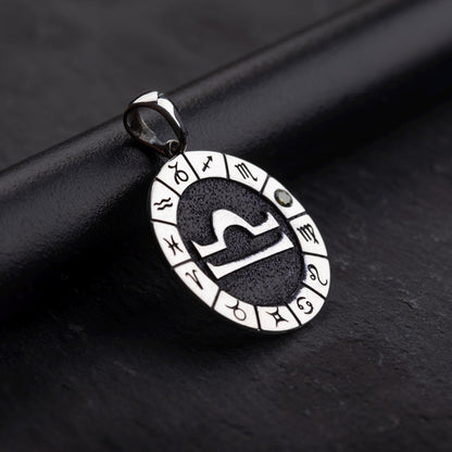 Silver Libra Zodiac Pendant, Libra Horoscope Pendant, Libra Birthstone Pendant, Unisex Zodiac Pendant, Unique Zodiac Jewelry