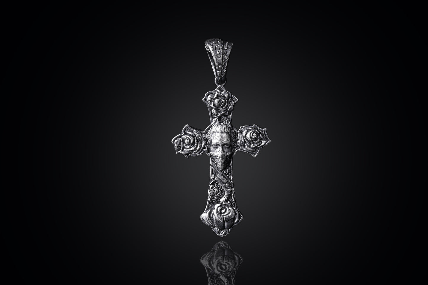 925 Sterling Silver Cross Pendant, Orthodox Cross Necklace, Rose Engraved Charm, Silver Religious Pendant, Engraved Christian Gift