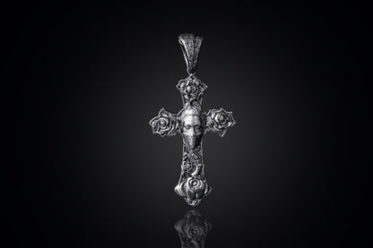 925 Sterling Silver Cross Pendant, Orthodox Cross Necklace, Rose Engraved Charm, Silver Religious Pendant, Engraved Christian Gift