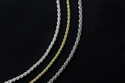 925 Sterling Silver Rope Chain Necklace, Real Silver Rope  Necklace, Handmade Layering Chain, Solid Silver Jewelry for Man and Women