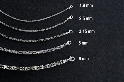 925 Sterling Silver King Chain Bracelet, Real Silver Byzantine Bracelet, Handmade Square Chain, Minimalist Jewelry for Men, Gift for Dad