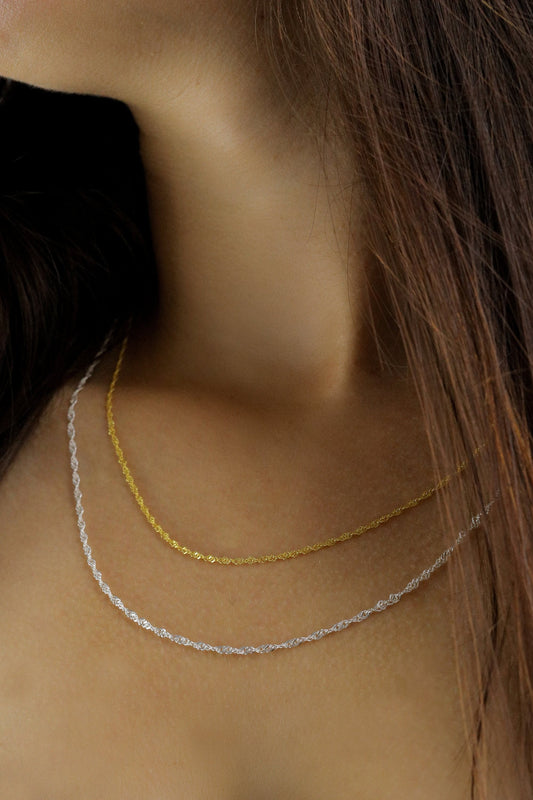 925 Sterling Silver Singapore Necklace, Real Silver Chain Necklace, Layering Chain for Women, Gold Plated Jewelry, Birthday Gift for Her