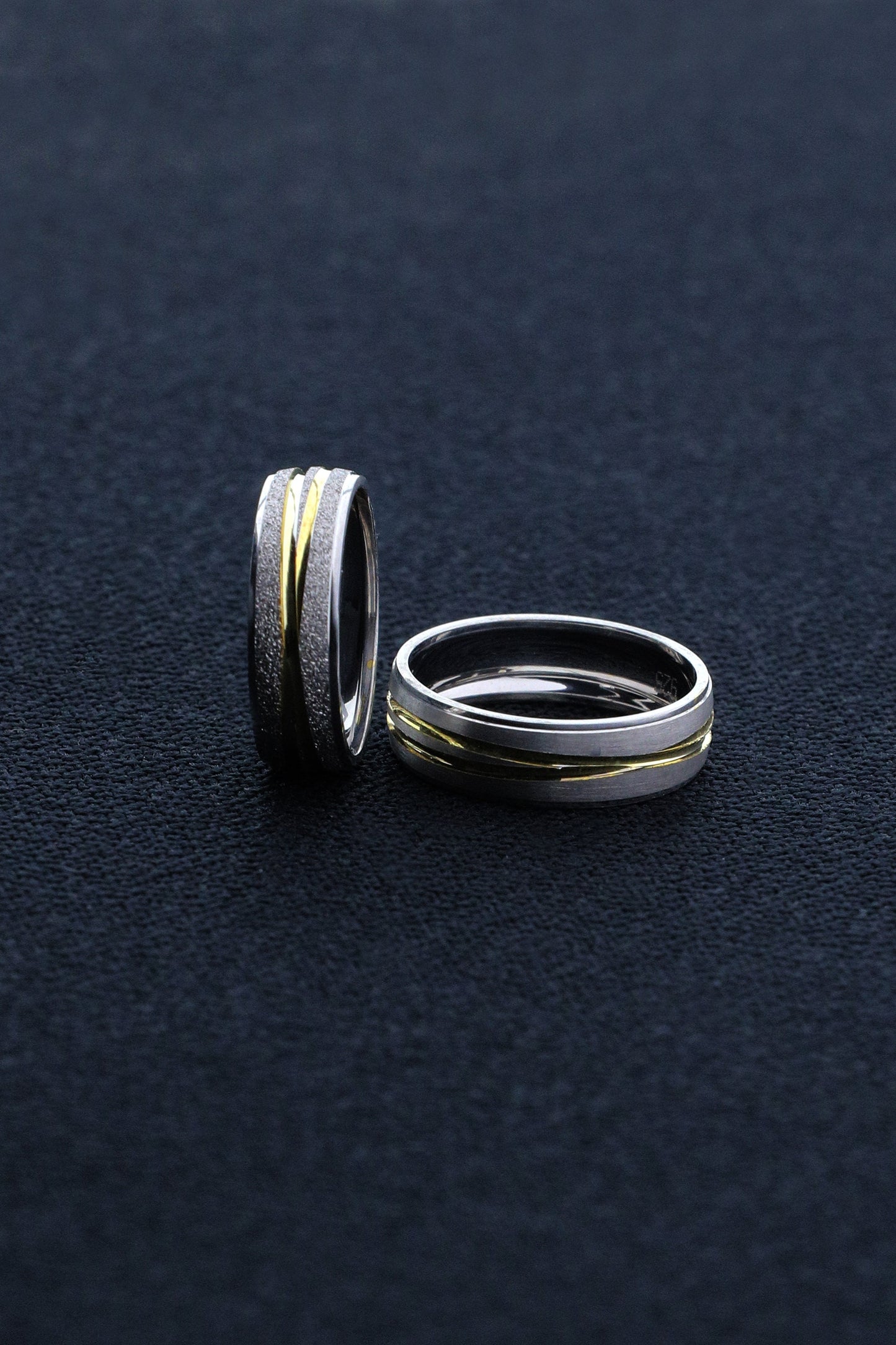 Gold Stripe Engagement Ring Set, Gold wedding rings, 925 Sterling Silver Promise Rings For Women and Man, Sandblasted women ring, Gift for Her