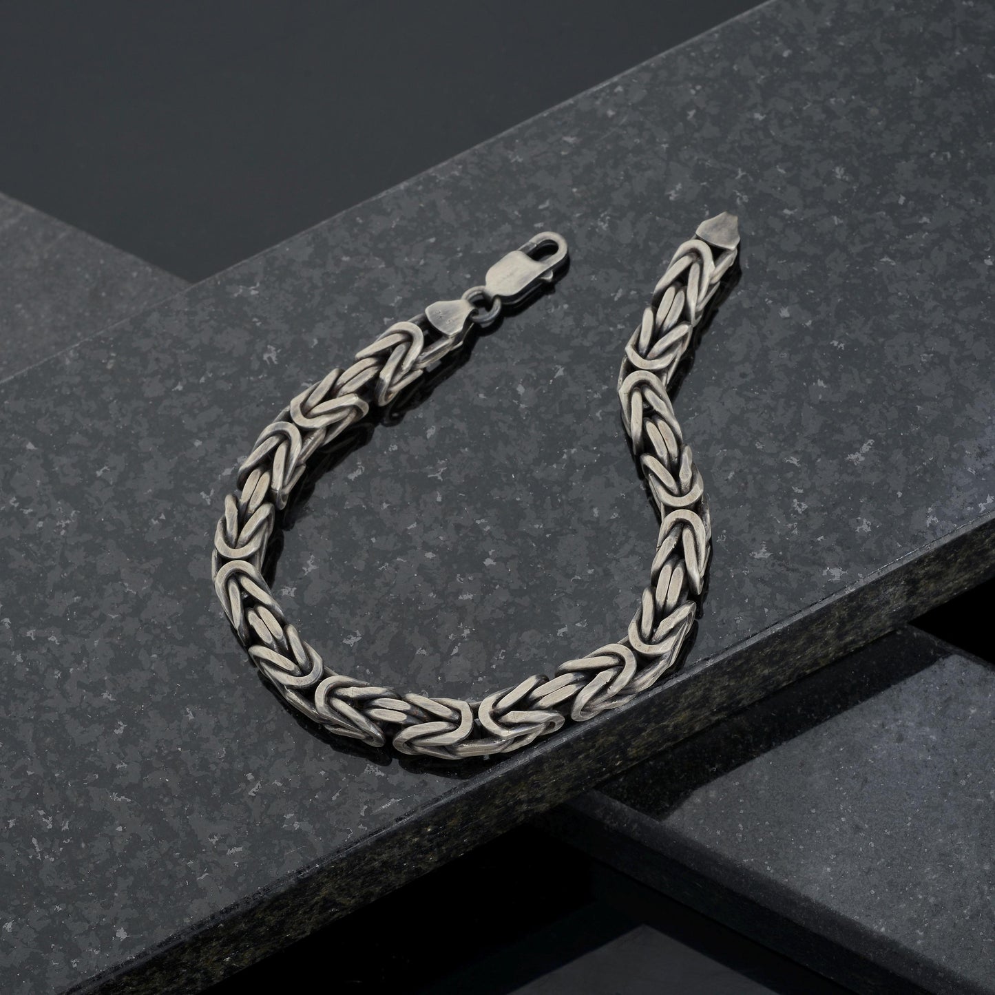 Sterling Silver Chunky King Chain Bracelet, Real SilverVintage Byzantine Bracelet, Handmade Square Chain, Gift for Dad, Gift for Boyfriend