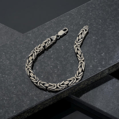Sterling Silver Chunky King Chain Bracelet, Real SilverVintage Byzantine Bracelet, Handmade Square Chain, Gift for Dad, Gift for Boyfriend