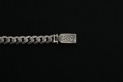 925 Sterling Silver Cuban Bracelet, Rock patterned silver bracelet, 9mm Cuban Link Chain, Handmade Silver Bracelet, Birthday Gift For Her