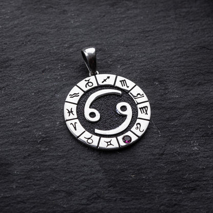 Silver Cancer Zodiac Pendant, Cancer Horoscope Pendant, Cancer Birthstone Pendant, Unisex Zodiac Pendant, Unique Zodiac Jewelry