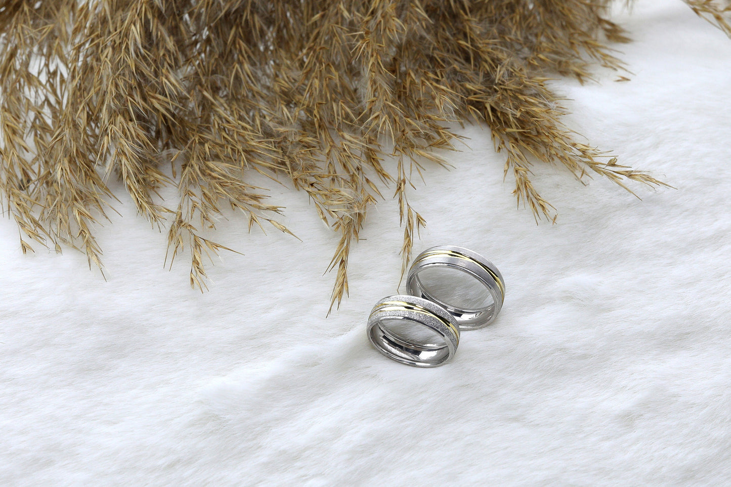 Gold Stripe Engagement Ring Set, Gold wedding rings, 925 Sterling Silver Promise Rings For Women and Man, Sandblasted women ring, Gift for Her