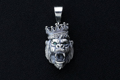 925 Silver Monkey King Chain Necklace, Silver Monkey Pendant, Ape Pendant, Fox Tail Chain, Silver Byzantine Necklace, Gift for Boyfriend