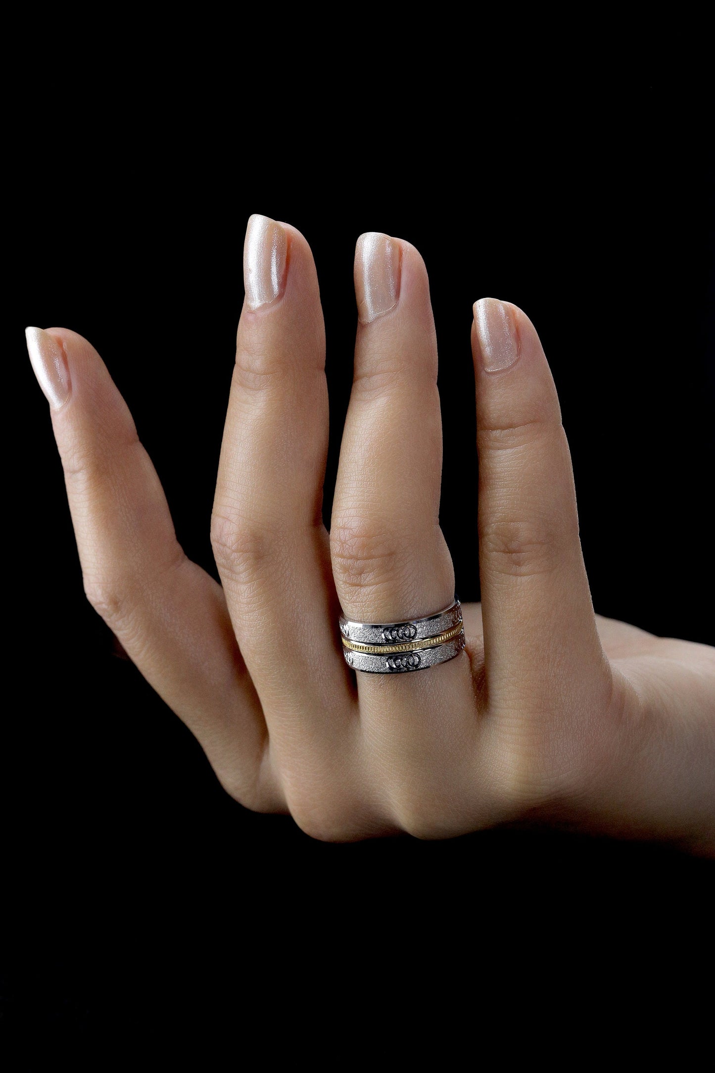Gold Stripe Engagement Ring Set,Gold wedding bands,925 Sterling Silver Promise Rings For Women and Man,Embroidered engagement rings