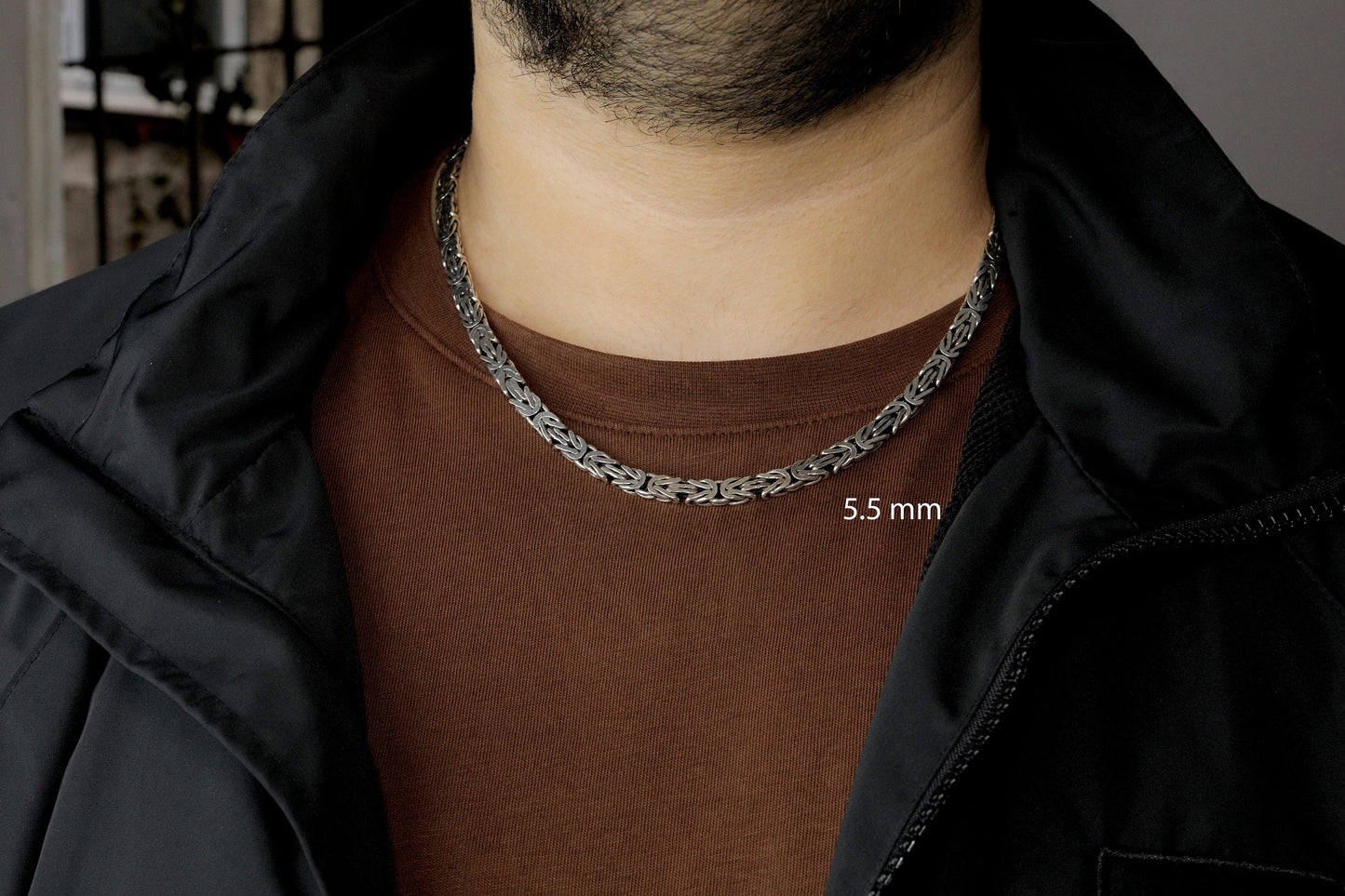 925 Sterling Silver Flat King Chain Necklace, Real Silver Byzantine Necklace, Flat Byzantine Chain, Gift for Boyfriend, Gift for Dad