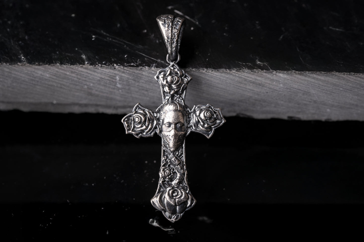 925 Sterling Silver Cross Pendant, Orthodox Cross Necklace, Rose Engraved Charm, Silver Religious Pendant, Engraved Christian Gift