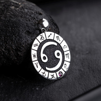 Silver Cancer Zodiac Pendant, Cancer Horoscope Pendant, Cancer Birthstone Pendant, Unisex Zodiac Pendant, Unique Zodiac Jewelry
