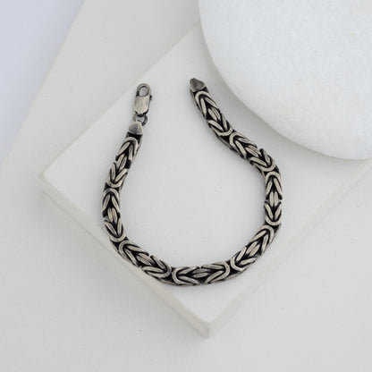 Sterling Silver Chunky King Chain Bracelet, Real SilverVintage Byzantine Bracelet, Handmade Square Chain, Gift for Dad, Gift for Boyfriend