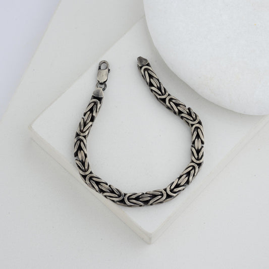 Sterling Silver Chunky King Chain Bracelet, Real SilverVintage Byzantine Bracelet, Handmade Square Chain, Gift for Dad, Gift for Boyfriend
