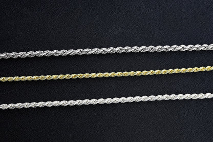 925 Sterling Silver Rope Chain Necklace, Real Silver Rope  Necklace, Handmade Layering Chain, Solid Silver Jewelry for Man and Women