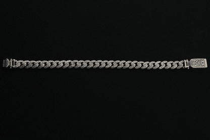 925 Sterling Silver Cuban Bracelet, Rock patterned silver bracelet, 9mm Cuban Link Chain, Handmade Silver Bracelet, Birthday Gift For Her