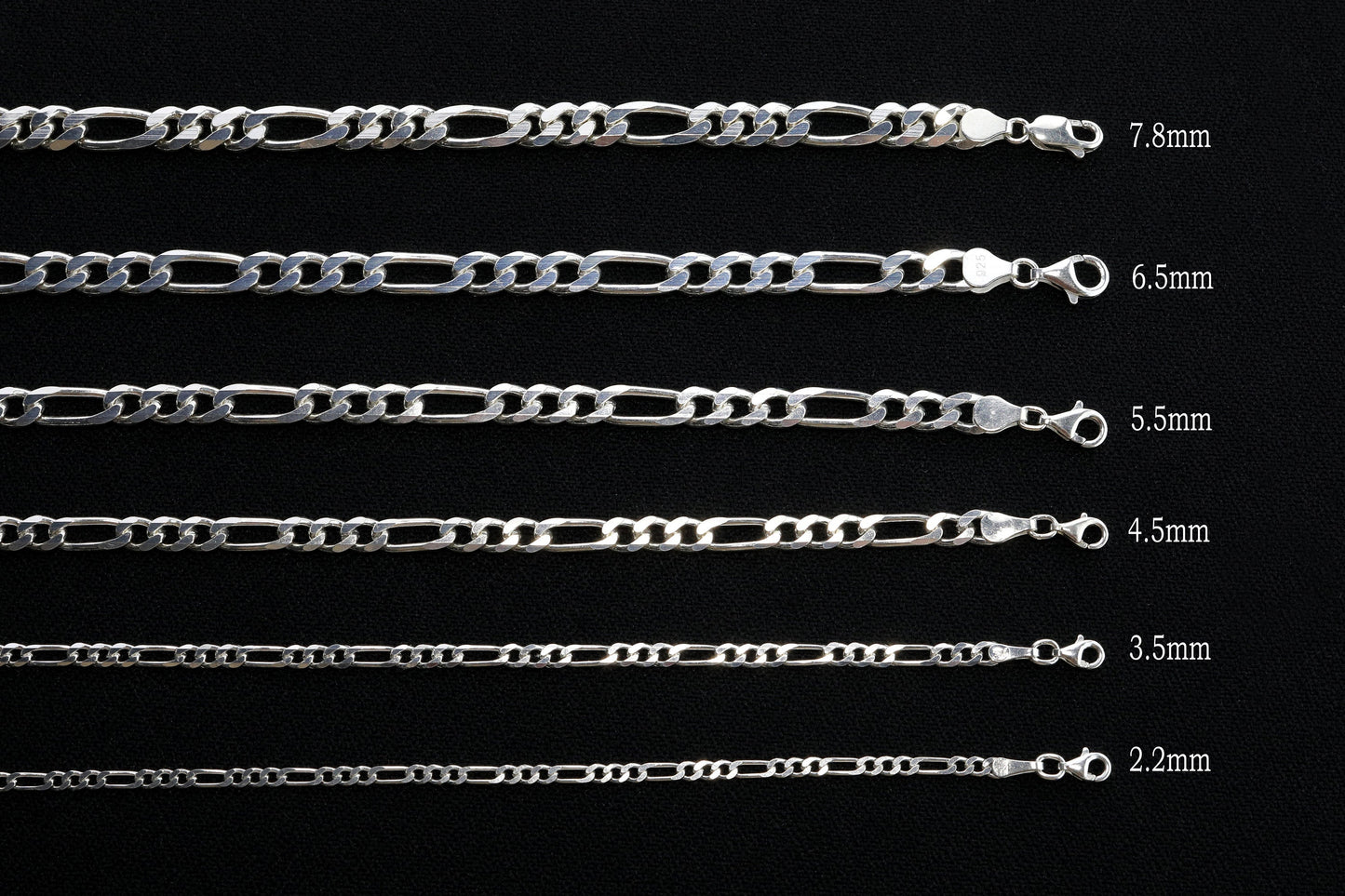 925 Sterling Silver Figaro Link Bracelet