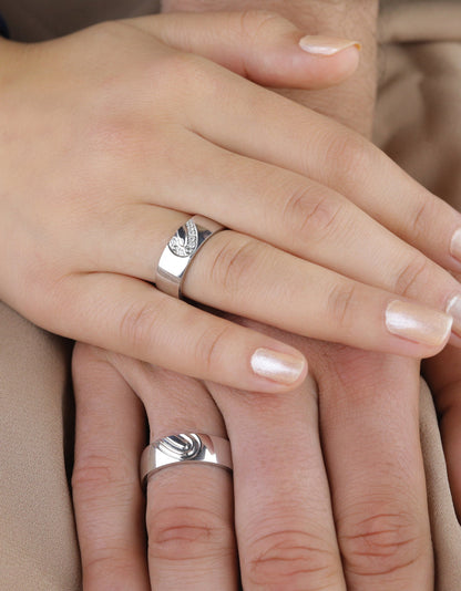 Heart embroidered Wedding Ring Set,Matching Heart Rings,Sterling silver Promise ring, Gold Engagement Rings,Cubic Zircon Ring for Lovers