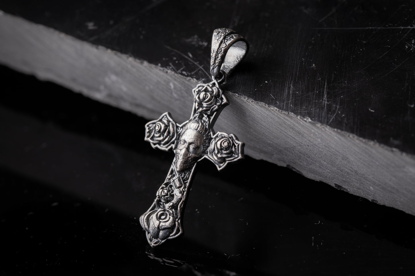 925 Sterling Silver Cross Pendant, Orthodox Cross Necklace, Rose Engraved Charm, Silver Religious Pendant, Engraved Christian Gift